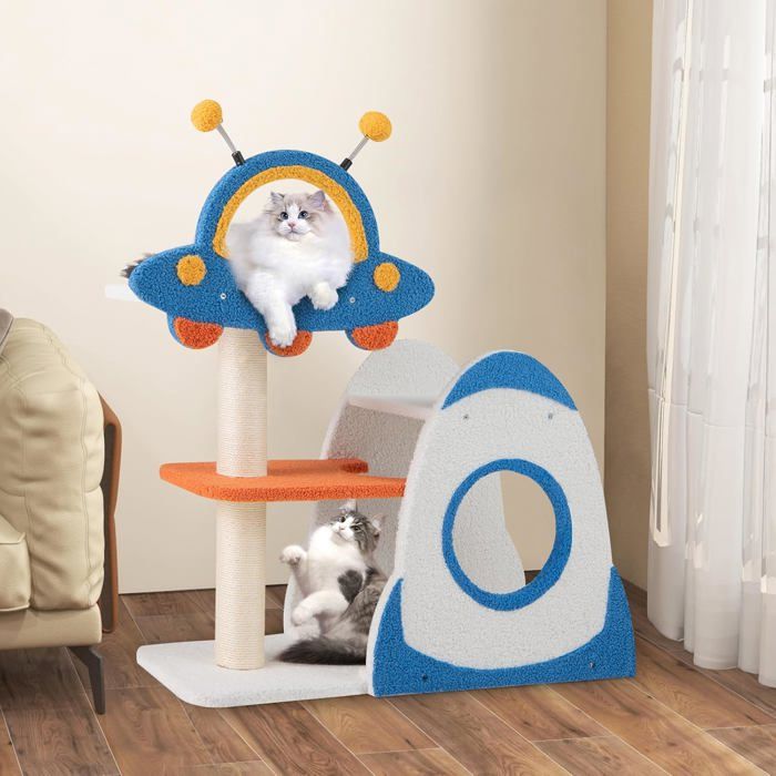 Comparer les prix de GIANTEX Arbre à Chat à 4 Niveaux avec une Plateforme en Forme de Soucoupe Volante Griffoir avec 2 Balles à Ressort