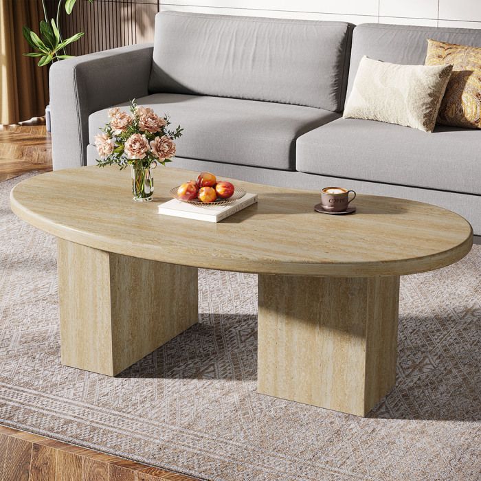 Table Basse en BoisLittle Tree115x65x40 cmTable dAppoint Ovale avec Pied en Bois Pour SalonChambreChêne Clair