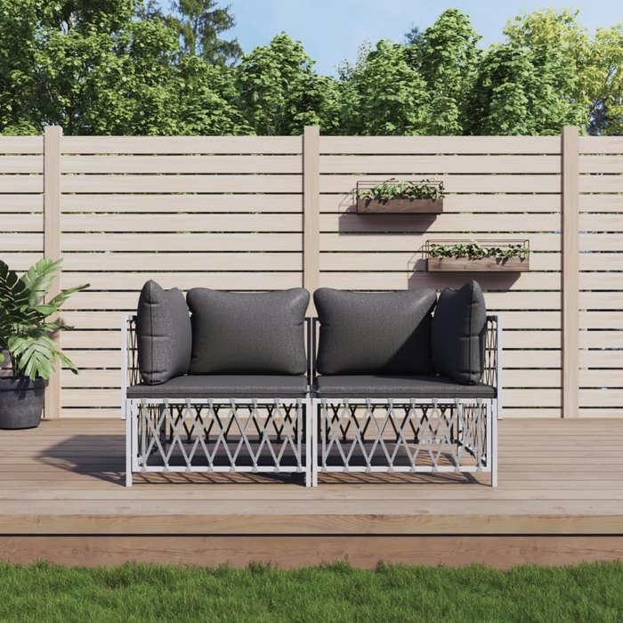 NEW 2026 Salon de jardin lot de 2 Meuble pour 1 personne avec coussins blanc acier 72x72x66 cm S1682