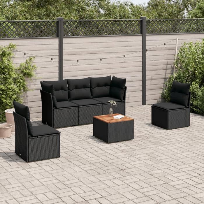 NEW 2026 Salon de jardin lot de 6 Meuble pour 5 personnes avec coussins noir résine tressée 62x62x69 cm S2652