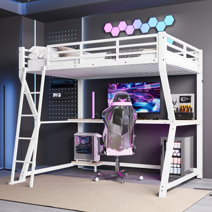 Feuille épaissie Lits superposés 90 * 200cm avec lumière LED console dordinateur bureau prise + USB balustrade escalier s
