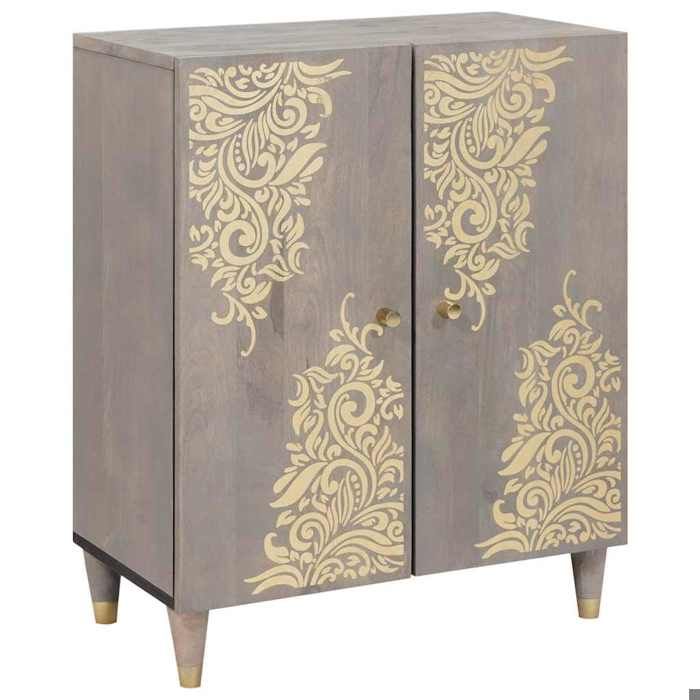 (Vente chaude)Buffet 1PC - SWEETY - Support de rangement - Dessus robuste - Gris et or 60x33x75cm - bois de mangue massif 872641