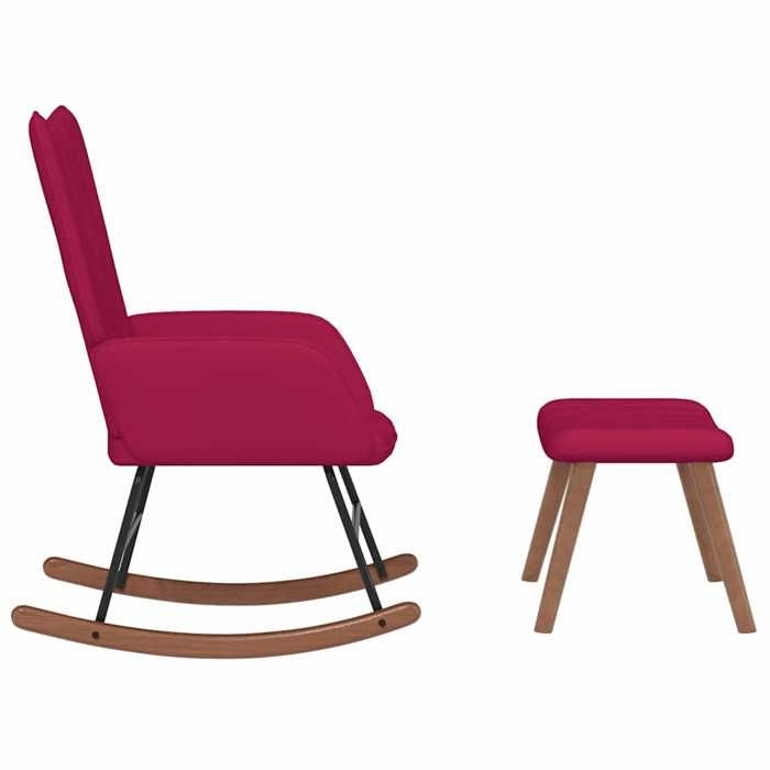 Fauteuil Allaitement - Rouge - Chaise à bascule - Rocking Chair - avec repose-pied - Rouge bordeaux Velours 61x78x98 cm F1456