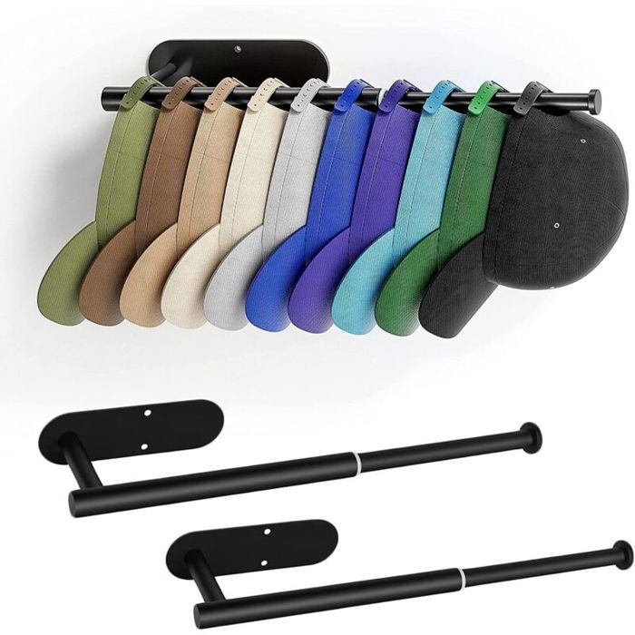 Support mural rétractable pour casquettes - OKZ® - Lot de 2 supports - Acier inoxydable - Capacité 20 casquettes