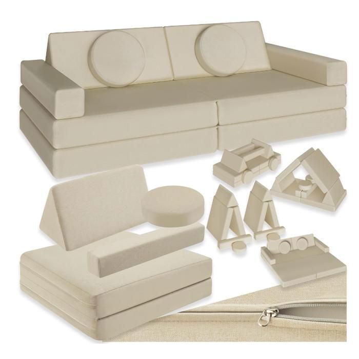 Canapé convertible 2 places modulable Canapé enfant en Mousse Lin Fauteuil enfant Canapé lit Matelas sol enfant Lit pliant Matelas