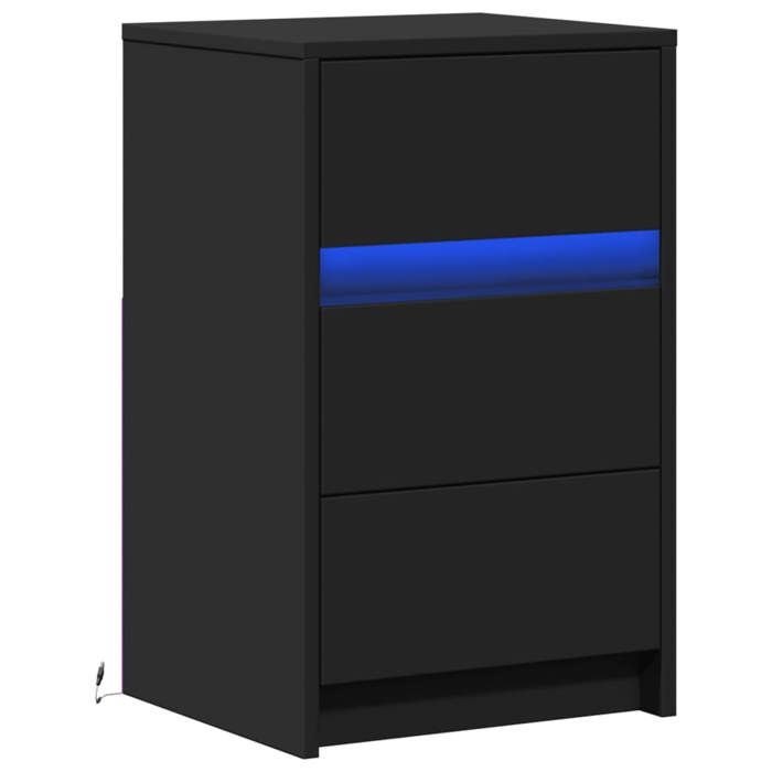 Table de lit - Noir - Cabinet de chevet - 1 pc - avec lumières LED - noir bois dingénierie 38x34x61 cm T4740 Table de lit - Noir - Cabinet de chevet - 1 pc - avec lumières LED - noir bois dingénierie 38x34x61 cm T4740