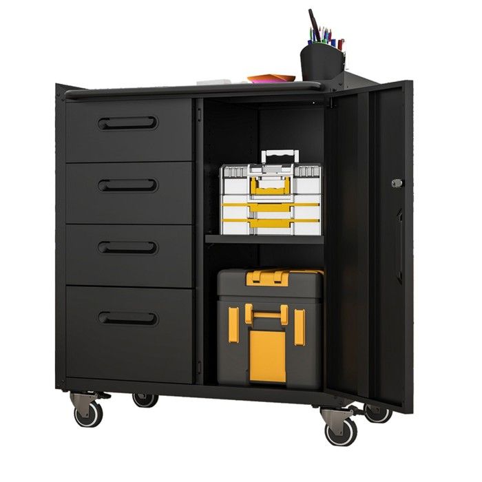 Armoire Bureau Métal Noir 75x42x88cm à Roulettes Robuste pour Garage Bureau Maison(Assemblage Requis)