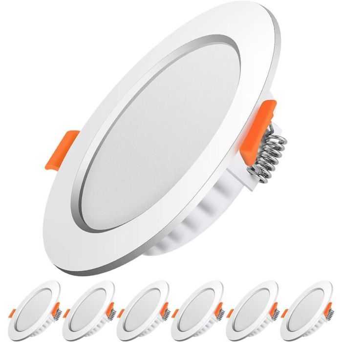Spot encastrable LED extra mince 7W 230V blanc chaud 3000K plafonnier rond pour salon cuisine lot 6 Spot encastrable LED extra mince 7W 230V blanc chaud 3000K plafonnier rond pour salon cuisine lot 6