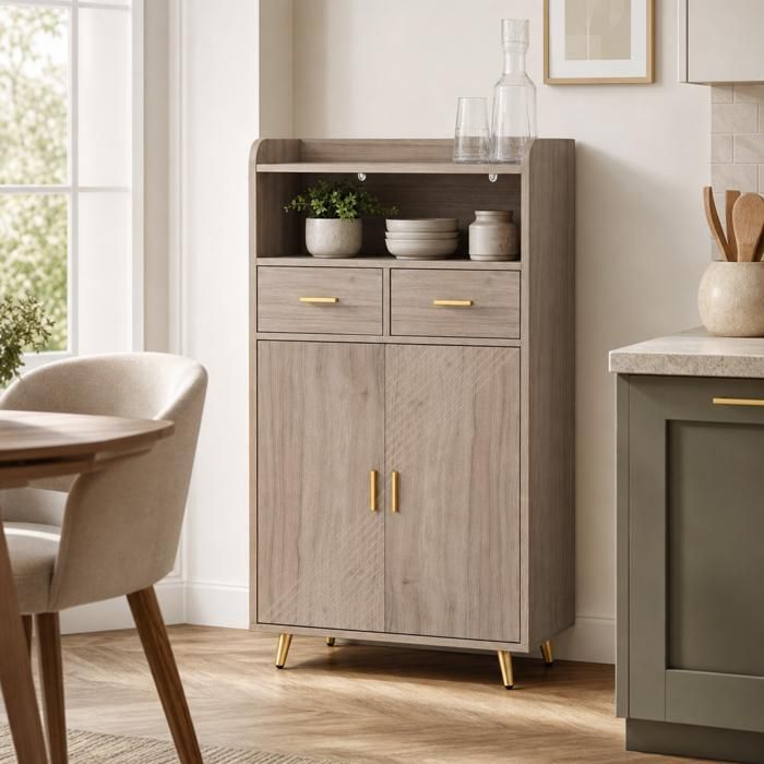 Rangement cuisine 113 cm 2 portes 2 tiroirs étagère réglable gris