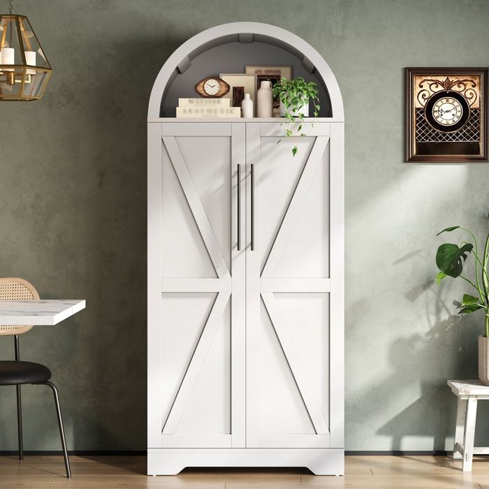 Armoire Cintrée Buffet Haut Cuisine Armoire de Cuisine avec 2 Portes Étagères Réglables Meuble de Rangement pour Cuisine Salon