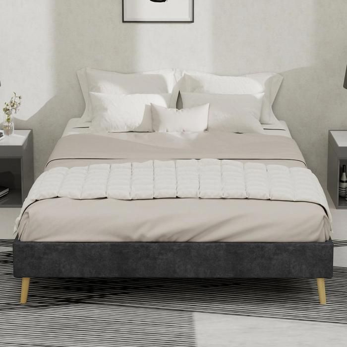 Lit plateforme - KOMHTOM - Lit plateforme moderne minimaliste - 140x200 cm - Gris velours - Sommier à lattes Lit plateforme - KOMHTOM - Lit plateforme moderne minimaliste - 140x200 cm - Gris velours - Sommier à lattes