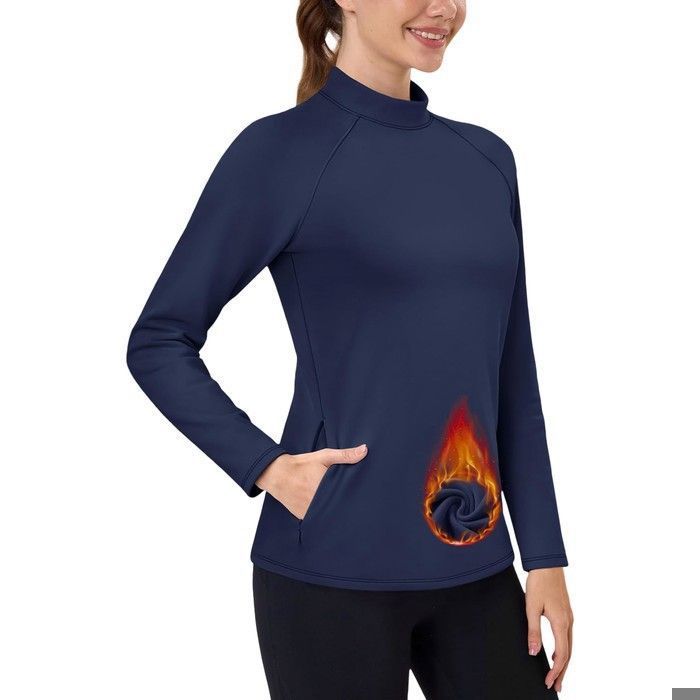 T-shirt thermique femme - TACVASEN - Modèle L - Doublure polaire - Imperméable respirant - Manches raglan