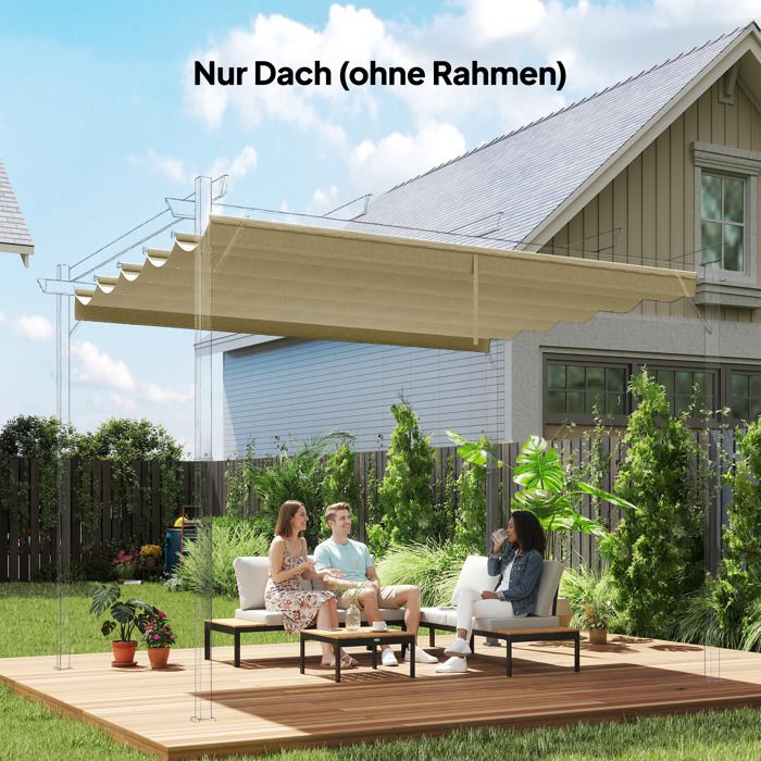 Toit de rechange pour pergola 3 x 3 m rétractable beige polyester trous d’évacuation pluie