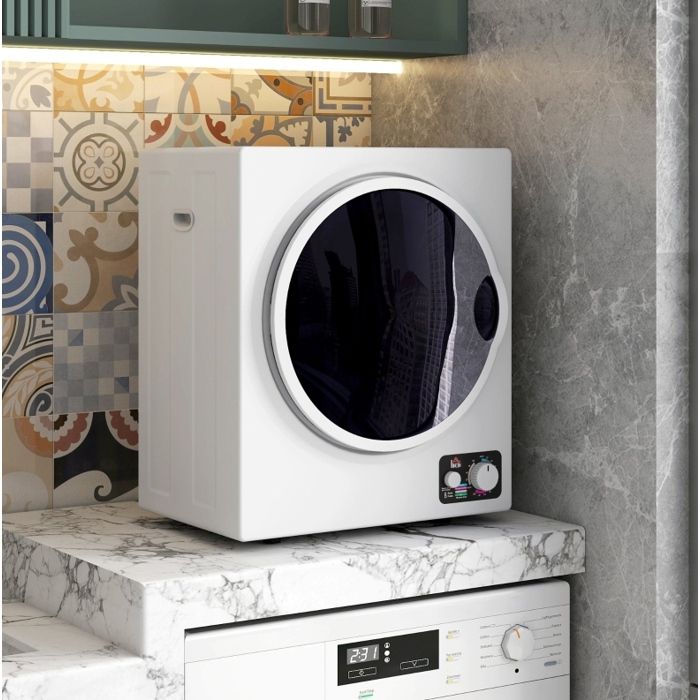 Mini sèche-linge à évacuation 4 kg 850 W blanc avec 4 programmes et 2 niveaux de chauffe - Wishdor