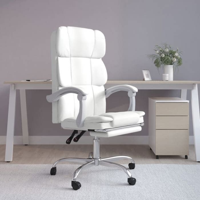 1 Parcel - MEUBLE - Fauteuil inclinable de bureau Blanc Similicuir_2 ans garantie_02_4130