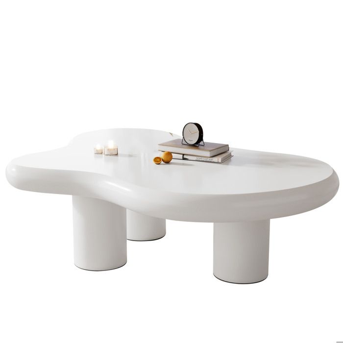 Table basse nuage irrégulière blanche en MDF laqué 97 x 67 x 32 cm avec patins feutre