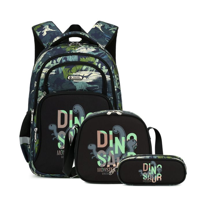 XJYDNCG 3Pcs Cartable Fille Primaire Sac à dos Enfant ScolaireMotif Dinosaure42x30x15cmVert