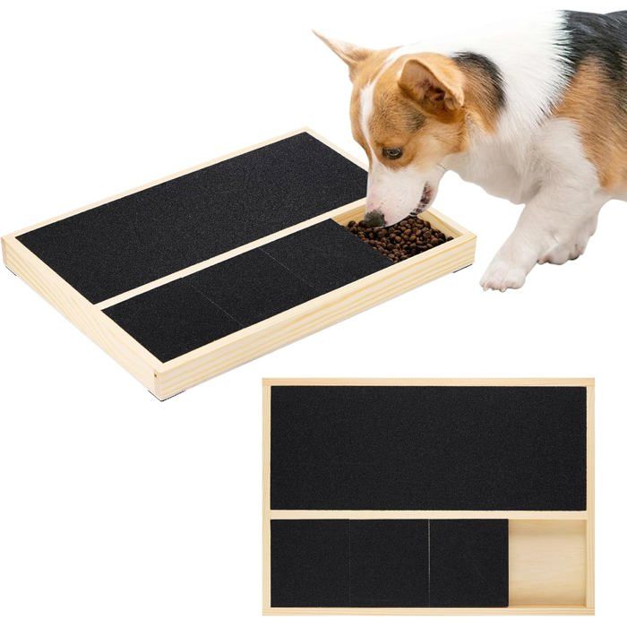Griffoir pour Chien avec Boîte à Friandises Griffoir en Bois Massif pour Chien Griffoir pour Ongles Sans Stress-35x25cm