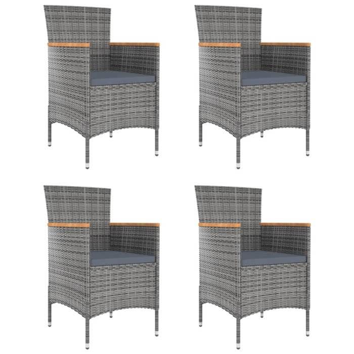 Chaises à Manger de Jardin Lot de 4 Gris 61 x 60 x 88 cm en résine tressée et bois dacacia pour Repas en Plein Air 70577