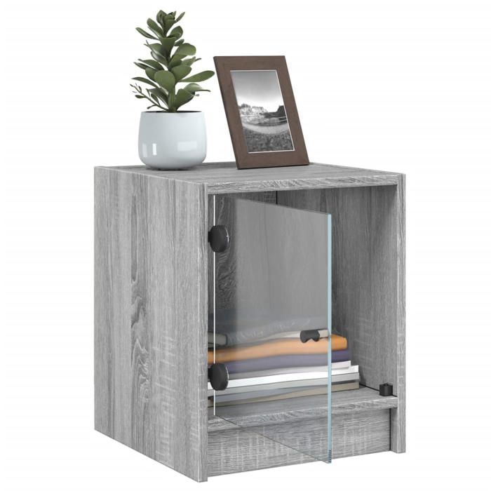Cabinet de Lit Moderne Gris Table de chevet/nuit avec rangement avec porte en verre sonoma gris 35x37x42 cm CC3663 Cabinet de Lit Moderne Gris Table de chevet/nuit avec rangement avec porte en verre sonoma gris 35x37x42 cm CC3663