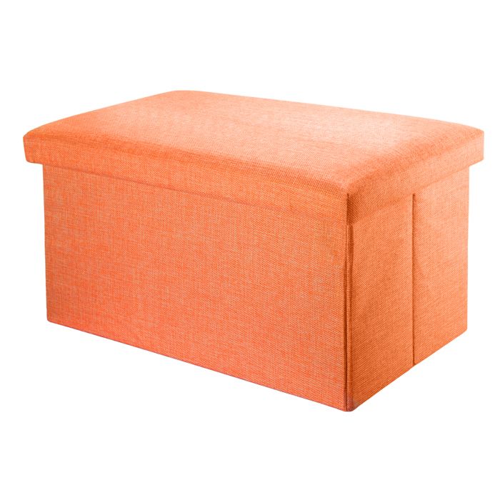 Banc coffre de rangement pliable 78x38x38 cm orange mandarine - pouf tissu aspect lin avec couvercle repose-pieds tabouret cube