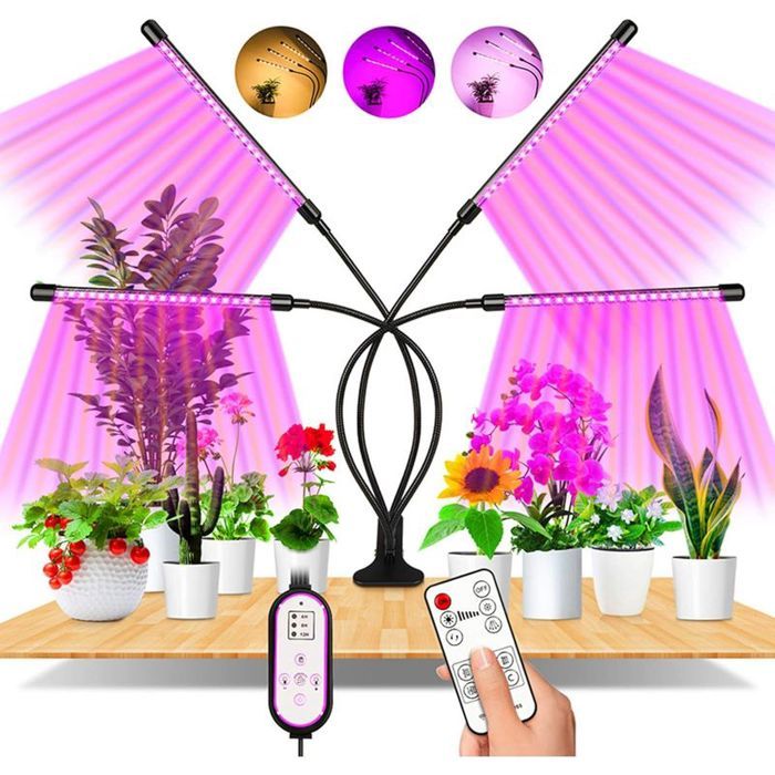 Lampe de croissance horticole 80 LEDs – Éclairage à spectre complet 380-800nm – 4 têtes réglables – Minutage automatique 4/8/12H –