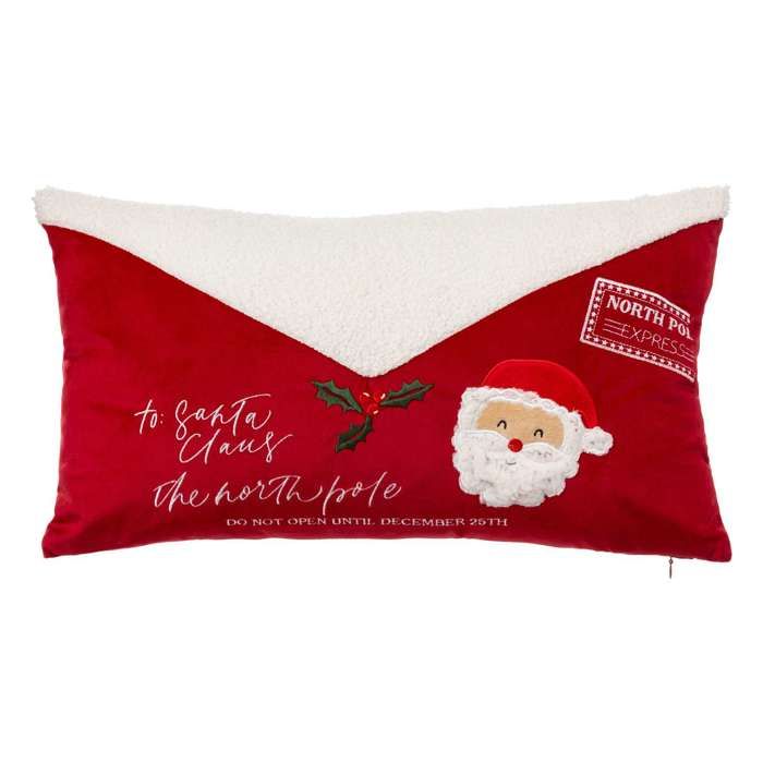Atmosphera - Coussin lettre au Père Noël - 50 x 30 cm - Blanc et rouge