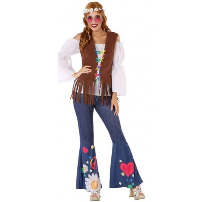 déguisement hippie femme atosa taille m/l - pantalon, tunique et gilet inclus