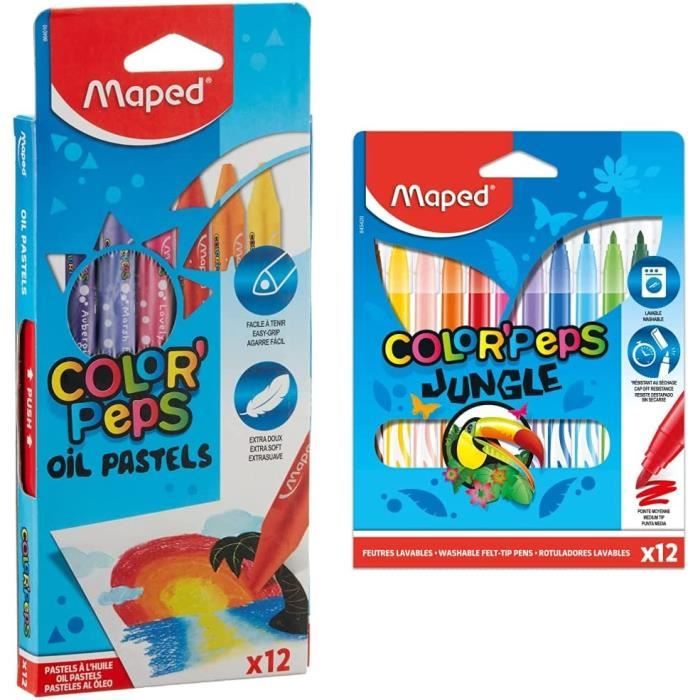 Boîte de 12 pastels à l'huile OIL PASTEL & Feutres Jungle Color’Peps