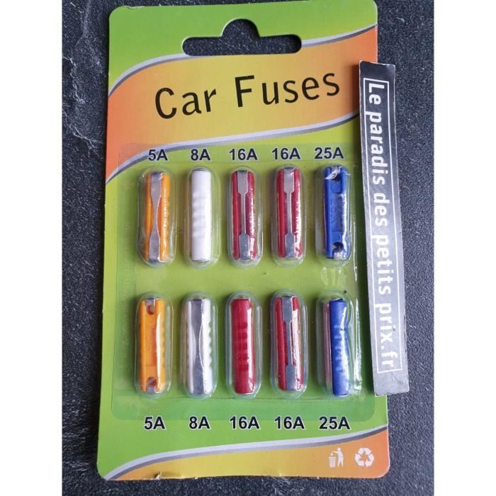 Fusibles automobiles, 10 fusibles fusée ,fusibles 5A , 8A , 16A , 25A