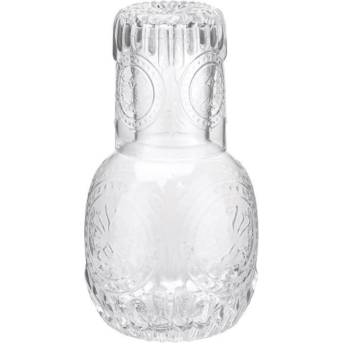 Carafe à Eau Verre 590ml Avec Tasse Et Palette Bois - Pour Chevet Ou Salle De Bain