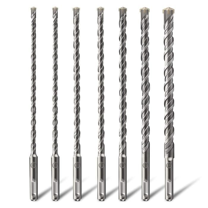 ZKH Foret Béton SDS Plus 7 Pièces – 210 Mm – 6/8/10/12/14 Mm – Tête 4 Arêtes – Perceuse Percussion