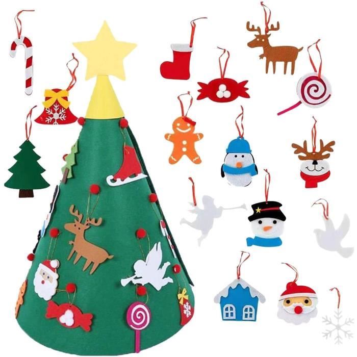 Sapin De Noël En Feutre 3D à Décorer Soi-Même - 1,2m Avec 32 Décos Et Guirlande LED - Enfant Et Adulte