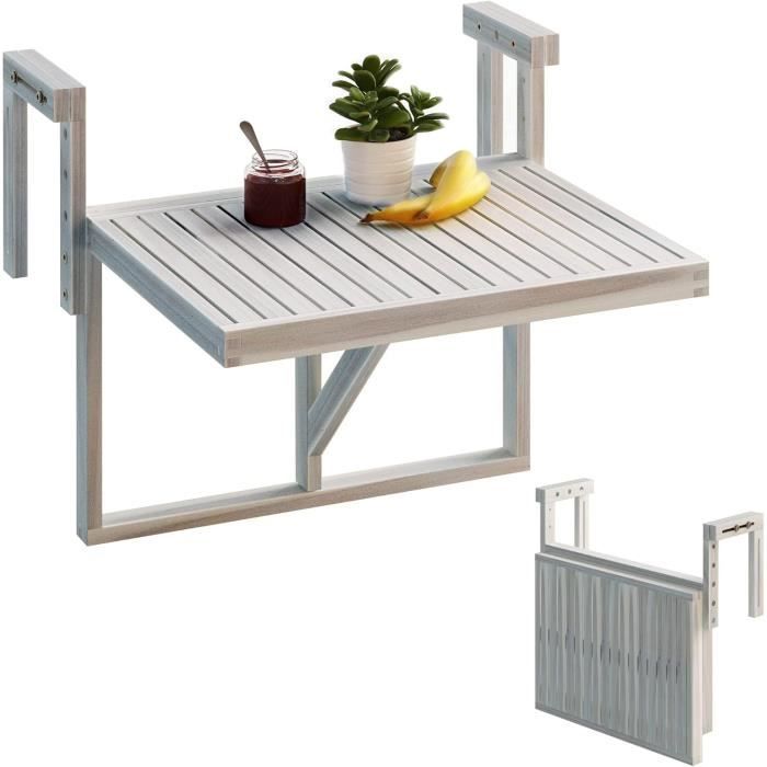 table de balcon pliante interbuild stockholm en bois d'acacia blanc organique 60 x 45 cm