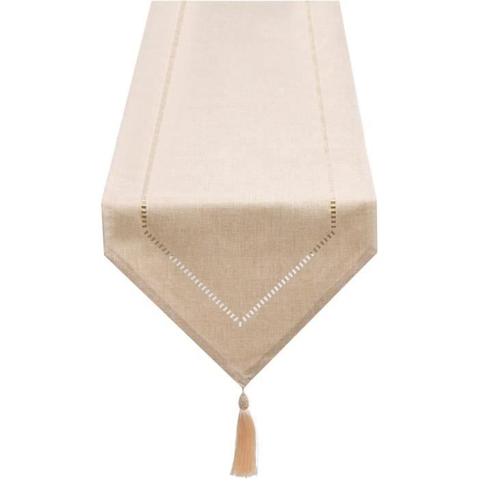 Chemin De Table Blanc 33x183 Cm - Tissu Polyester Doux, Broderie Pastorale, Décoration De Table Pour Maison, Fête, Mariage