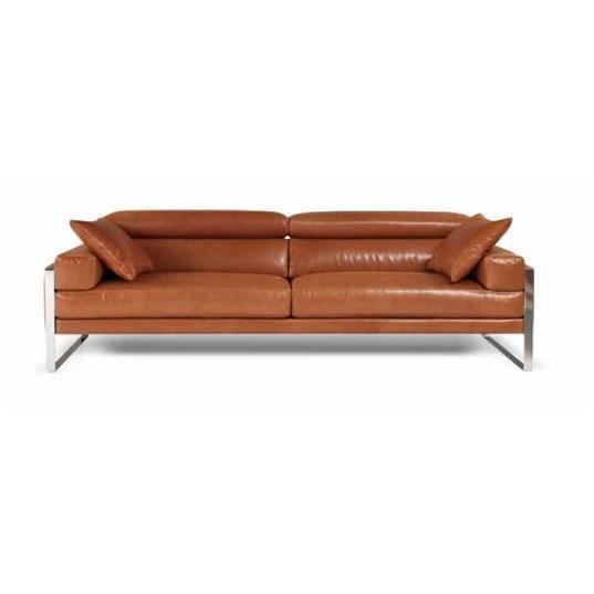 CALIA Canapé cuir Romeo 3PL 222cm Cuir coloris cognac Cdiscount Maison