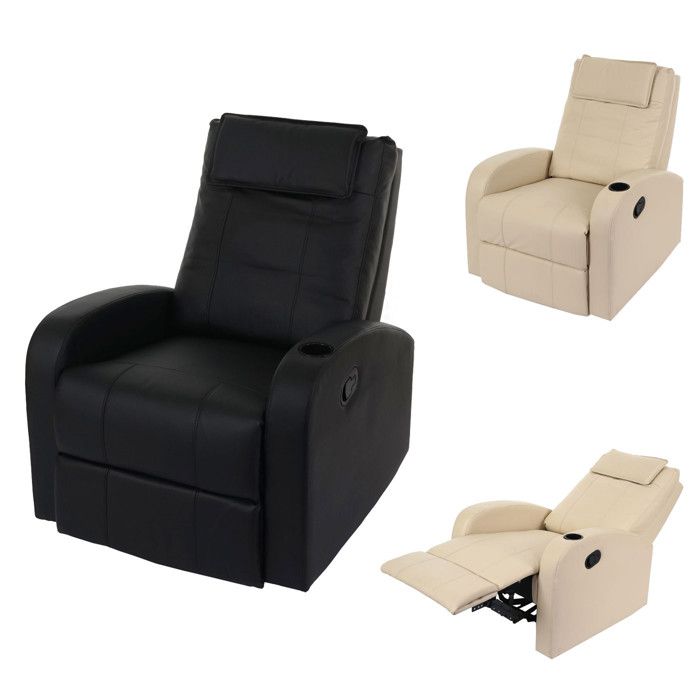 Fauteuil de télévision Durham fauteuil relax chaise longue similicuir - noir Fauteuil de télévision Durham fauteuil relax chaise longue similicuir - noir