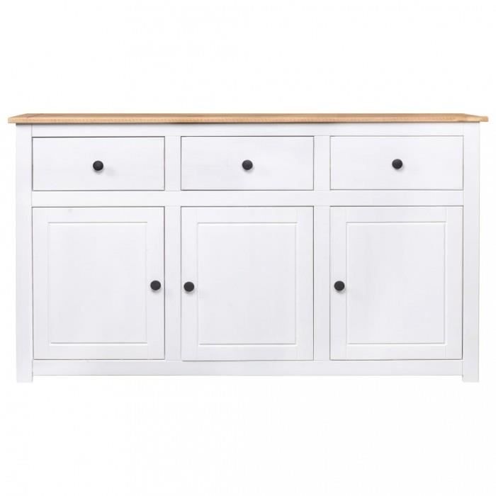 Buffet bas - Panama - Blanc - Pin solide - 3 tiroirs et 3 portes