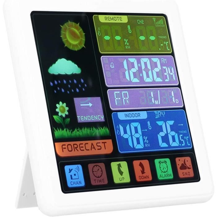 Station Météo Sans Fil, Horloge De Météo Colorée Numérique Avec Capteur