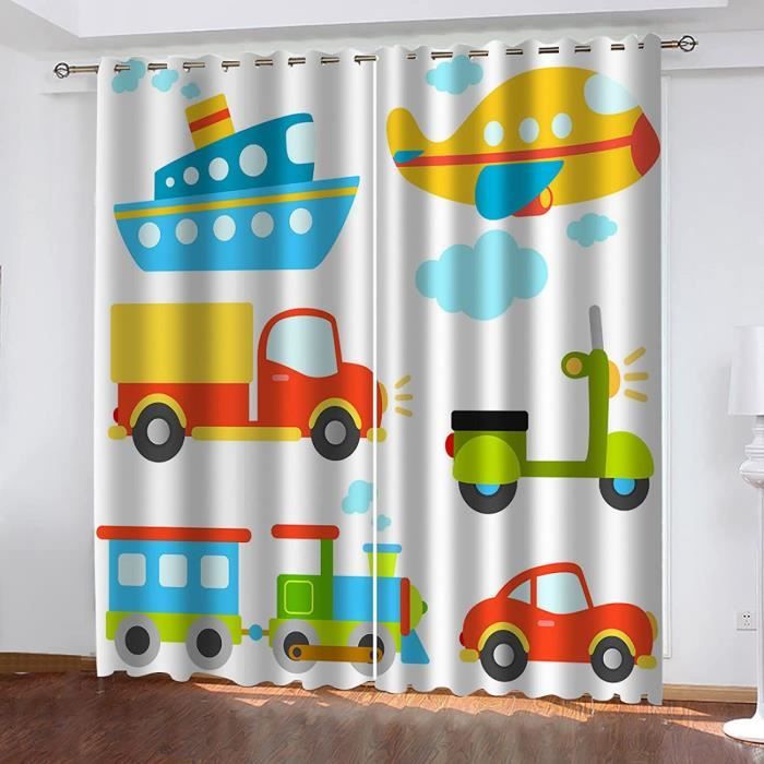 SHROUDEX Rideaux Occultants Enfant - Rideaux De Voiture Dessin Animé Tracteur, Opaques Polyester 3D, Chambre Garçon Fille 100x140 Cm