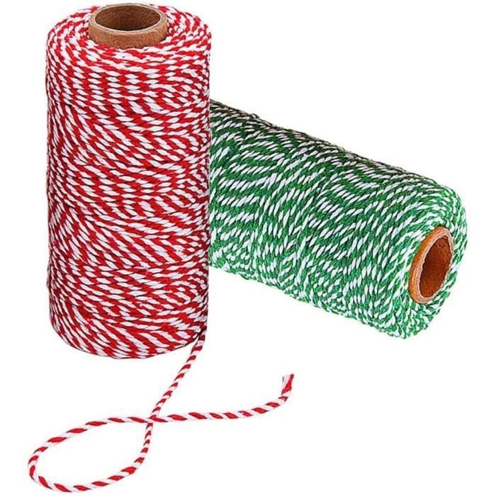 Ficelle De Boulangerie 380 M - Coton Naturel - 2 Mm - 4 Couleurs (vert, Rouge, Blanc, Marron) - Pour Cadeaux, Jardin, Bricolage