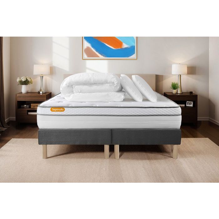 Matelas + sommier 160x200 + couette + 2 oreillers Pack Memo luxe 160x200 cm