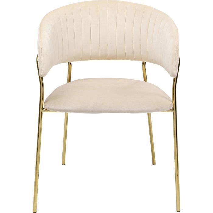 chaise avec accoudoirs - kare - belle velours crème - capacité 160kg - style vintage