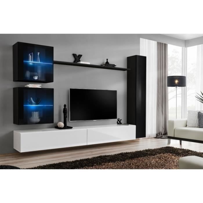 ensemble meuble tv mural - switch xviii - noir et blanc - verre - adulte