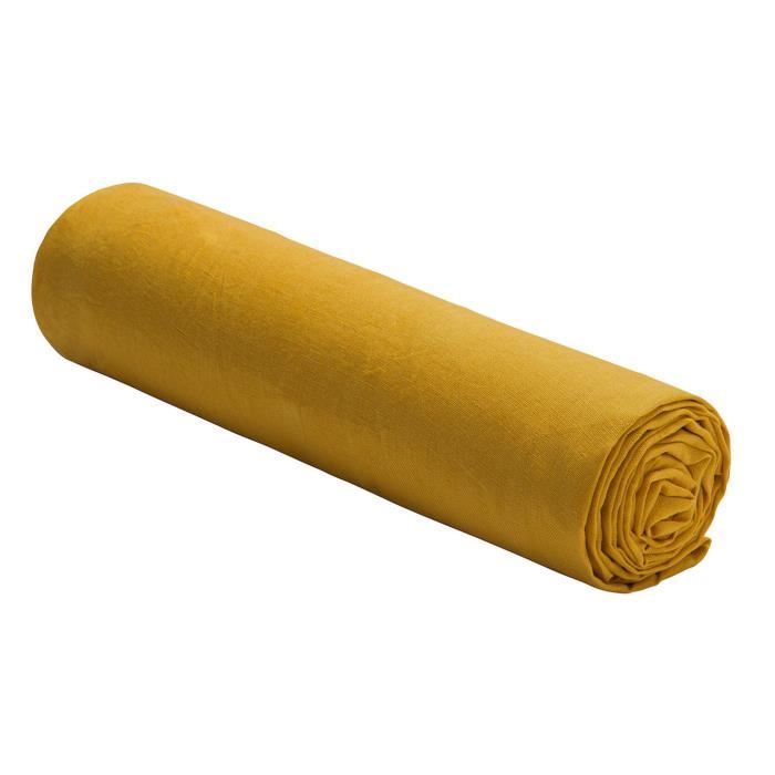 Drap housse 200x200 cm 100% Lin Lavé Épice - Linge de lit drap housse premium