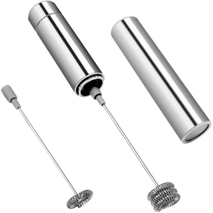 Mousseur à Lait Électrique Portable - 2 Têtes De Rechange (Ressort & Ballon) - Pour Café, Latte, Cappuccino - Fonctionne Sur Piles AA
