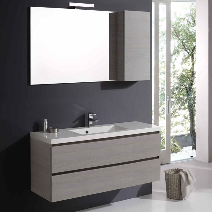 Meuble de salle de bains avec tiroirs 120 cm miroir et armoire murale Manhattan