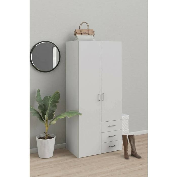 Dmora - Armoire polyvalente Prisca 2 portes 77 6 x 49 5 x 175 4 cm blanche Panneau effet bois Dmora - Armoire polyvalente Prisca 2 portes 77 6 x 49 5 x 175 4 cm blanche Panneau effet bois