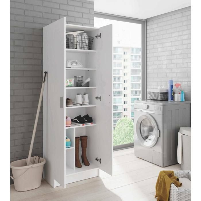 Dmora - Armoire polyvalente Portsmouth 2 portes 59 x 37 x 180 cm blanche Panneau effet bois Dmora - Armoire polyvalente Portsmouth 2 portes 59 x 37 x 180 cm blanche Panneau effet bois