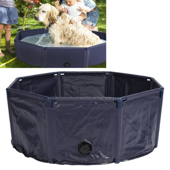 Piscine Pliable Pour Chien – PVC Renforcé 120 X 30 Cm – Fond Antidérapant – Sans Gonflage – Pour Chien, Enfant, Extérieur – Bleu